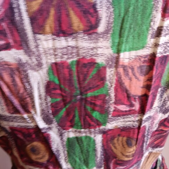 Women's 10 Vintage 1950's Dress Kay Whitney Abstract Cutout Neckline & Belt MCM - Picture 6 of 8